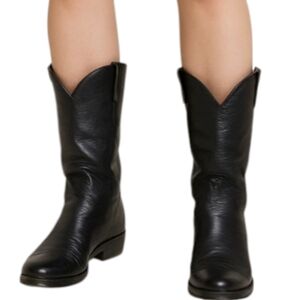 Justin Women's Black Roper Western Boots 6.5 Leather Round Toe Cowboy Riding
